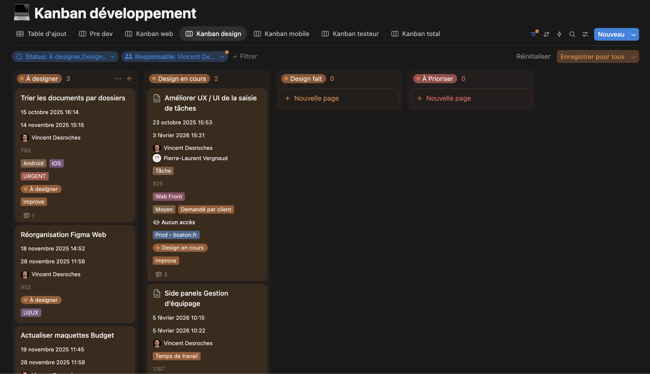 Kanban design dans Notion